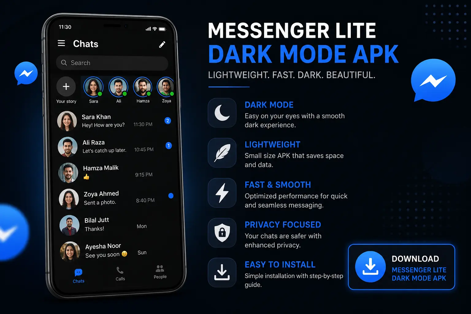 messenger lite dark mode apk